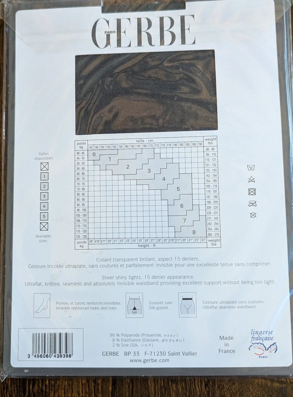 GERBE Pantyhose Made In France Size S Charcoal 15 Den